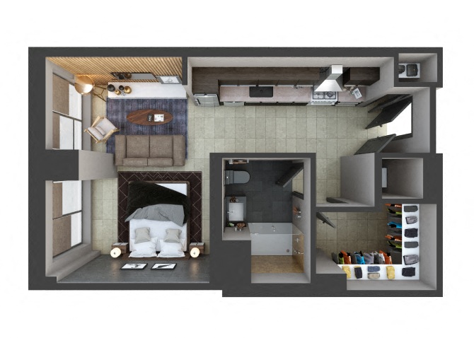 3D floor plan image for apartment U302 at Randolph Perimeter